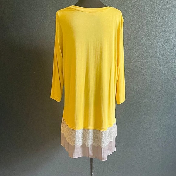 LOGO Lori Goldstein Mustard Yellow Lace Embroidered Sheer Layered Tunic XL - Picture 6 of 10